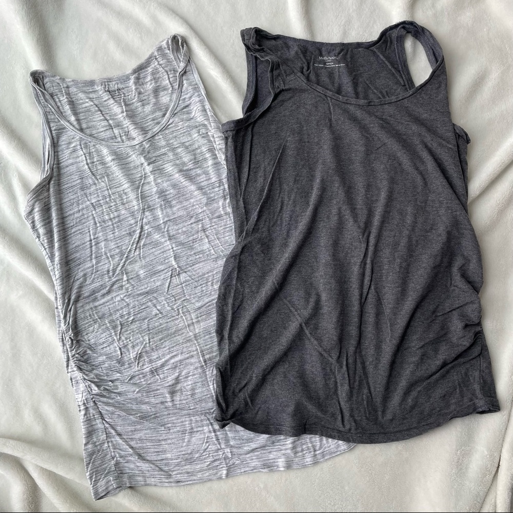 Motherhood Maternity Side Ruched Scoop Neck Maternity Tank Top Set (Grey)